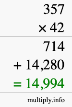 How to calculate 357 times 42 using long multiplication