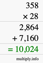 How to calculate 358 times 28 using long multiplication