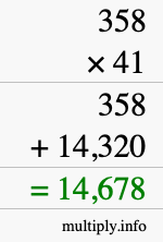 How to calculate 358 times 41 using long multiplication