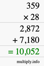 How to calculate 359 times 28 using long multiplication