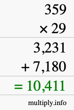 How to calculate 359 times 29 using long multiplication