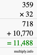 How to calculate 359 times 32 using long multiplication