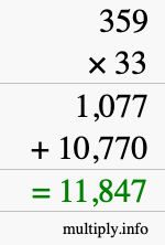How to calculate 359 times 33 using long multiplication