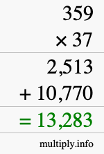 How to calculate 359 times 37 using long multiplication