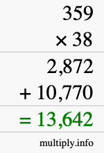 How to calculate 359 times 38 using long multiplication