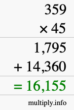 How to calculate 359 times 45 using long multiplication How to calculate 359 times 45 using long multiplication