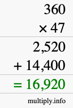 How to calculate 360 times 47 using long multiplication