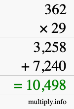 How to calculate 362 times 29 using long multiplication