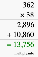 How to calculate 362 times 38 using long multiplication