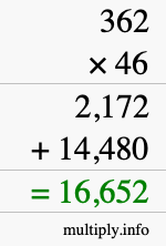 How to calculate 362 times 46 using long multiplication