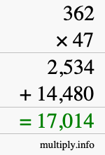How to calculate 362 times 47 using long multiplication
