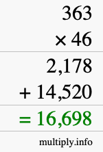 How to calculate 363 times 46 using long multiplication