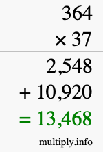 How to calculate 364 times 37 using long multiplication
