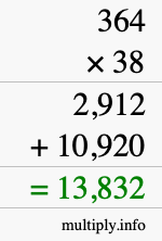 How to calculate 364 times 38 using long multiplication