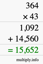 How to calculate 364 times 43 using long multiplication