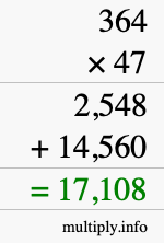 How to calculate 364 times 47 using long multiplication
