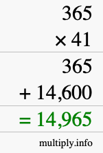 How to calculate 365 times 41 using long multiplication