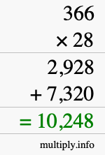 How to calculate 366 times 28 using long multiplication How to calculate 366 times 28 using long multiplication
