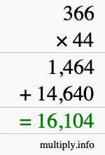 How to calculate 366 times 44 using long multiplication