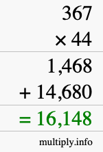 How to calculate 367 times 44 using long multiplication