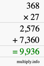 How to calculate 368 times 27 using long multiplication How to calculate 368 times 27 using long multiplication