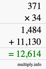 How to calculate 371 times 34 using long multiplication