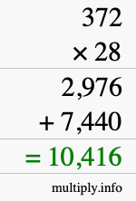 How to calculate 372 times 28 using long multiplication