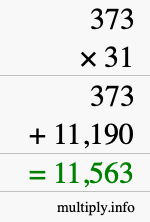 How to calculate 373 times 31 using long multiplication