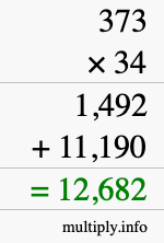 How to calculate 373 times 34 using long multiplication