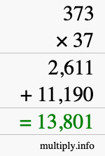 How to calculate 373 times 37 using long multiplication