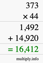 How to calculate 373 times 44 using long multiplication
