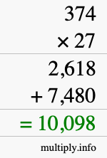 How to calculate 374 times 27 using long multiplication How to calculate 374 times 27 using long multiplication