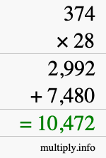 How to calculate 374 times 28 using long multiplication How to calculate 374 times 28 using long multiplication