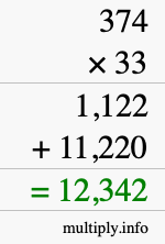 How to calculate 374 times 33 using long multiplication How to calculate 374 times 33 using long multiplication