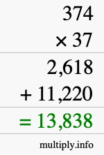 How to calculate 374 times 37 using long multiplication