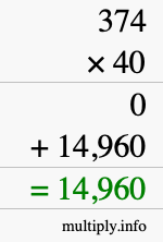How to calculate 374 times 40 using long multiplication