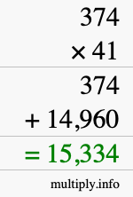 How to calculate 374 times 41 using long multiplication