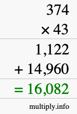 How to calculate 374 times 43 using long multiplication How to calculate 374 times 43 using long multiplication
