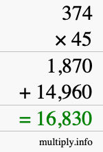 How to calculate 374 times 45 using long multiplication How to calculate 374 times 45 using long multiplication