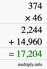 How to calculate 374 times 46 using long multiplication