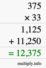 How to calculate 375 times 33 using long multiplication How to calculate 375 times 33 using long multiplication