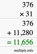 How to calculate 376 times 31 using long multiplication