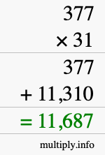 How to calculate 377 times 31 using long multiplication