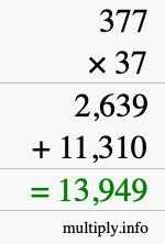 How to calculate 377 times 37 using long multiplication