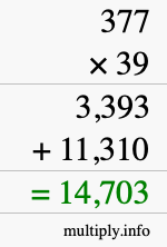 How to calculate 377 times 39 using long multiplication