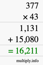 How to calculate 377 times 43 using long multiplication