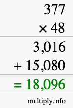 How to calculate 377 times 48 using long multiplication