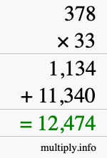 How to calculate 378 times 33 using long multiplication