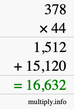 How to calculate 378 times 44 using long multiplication