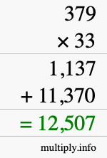 How to calculate 379 times 33 using long multiplication